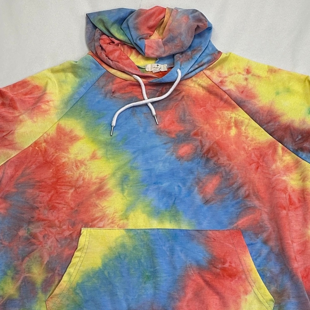 Clover J Hoodie XL Multicolor‎ Tie Dye Raglan Kangaroo Pocket Groovy Retro RARE